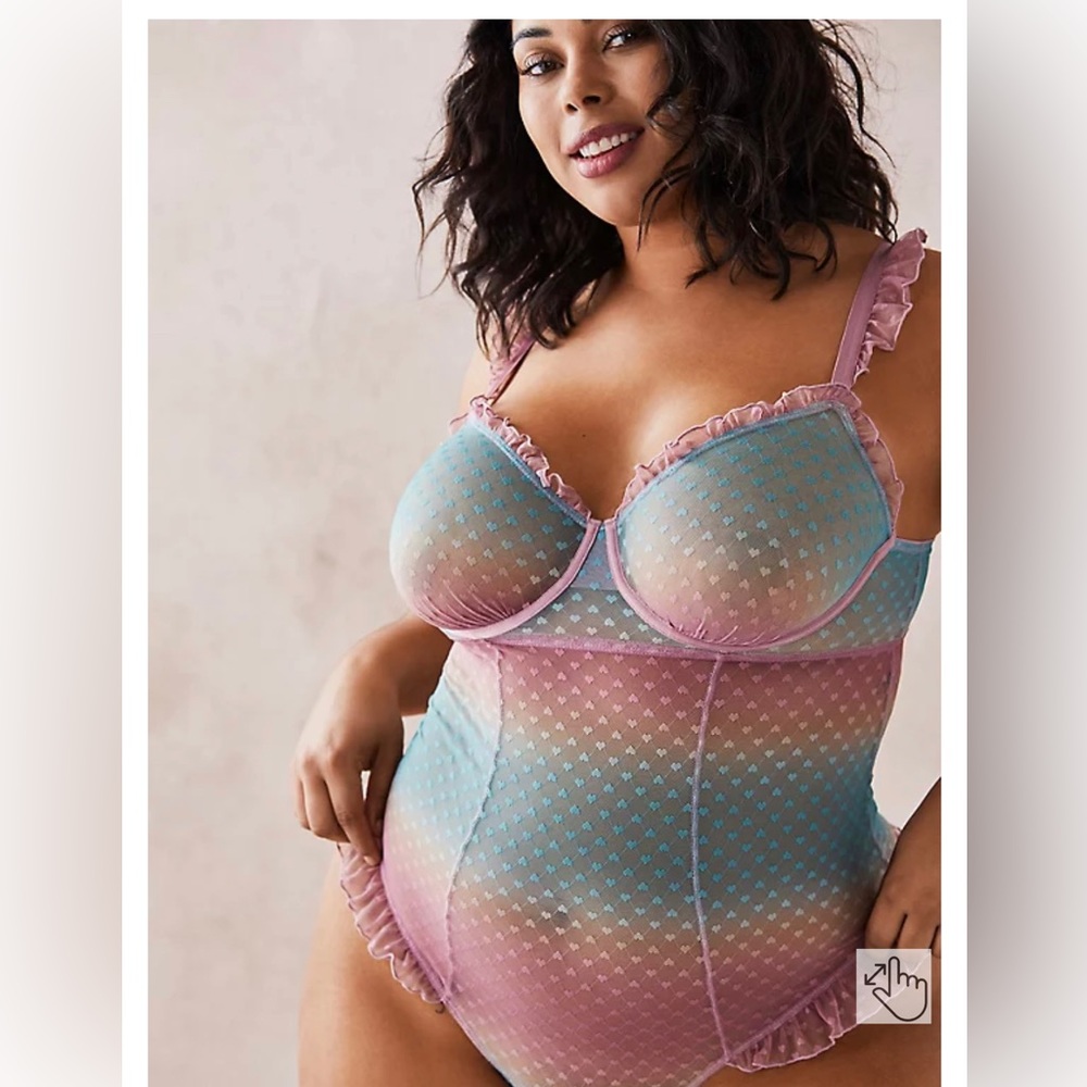Heart Mesh Ruffle plus size Bodysuit